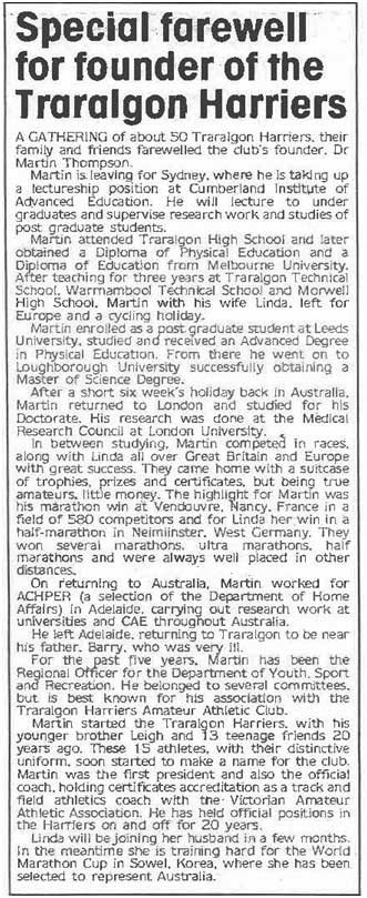 The Journal, 4th February 1987 – Farewell to Martin Thompson when relocating to Sydney