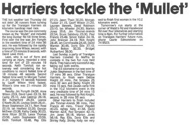 Thursday Night Run, The Journal 25th February 1987 –Harriers tackle the ‘Mullet’