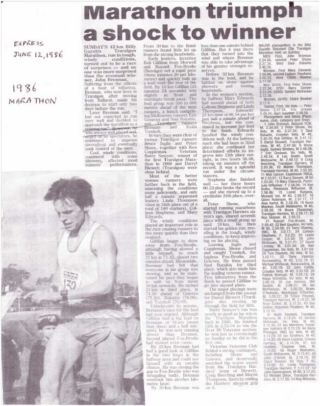 Traralgon Marathon, The Express, 12th June 1986